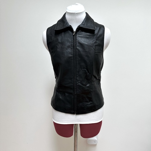 Black lambskin leather zip vest - Picture 1 of 3